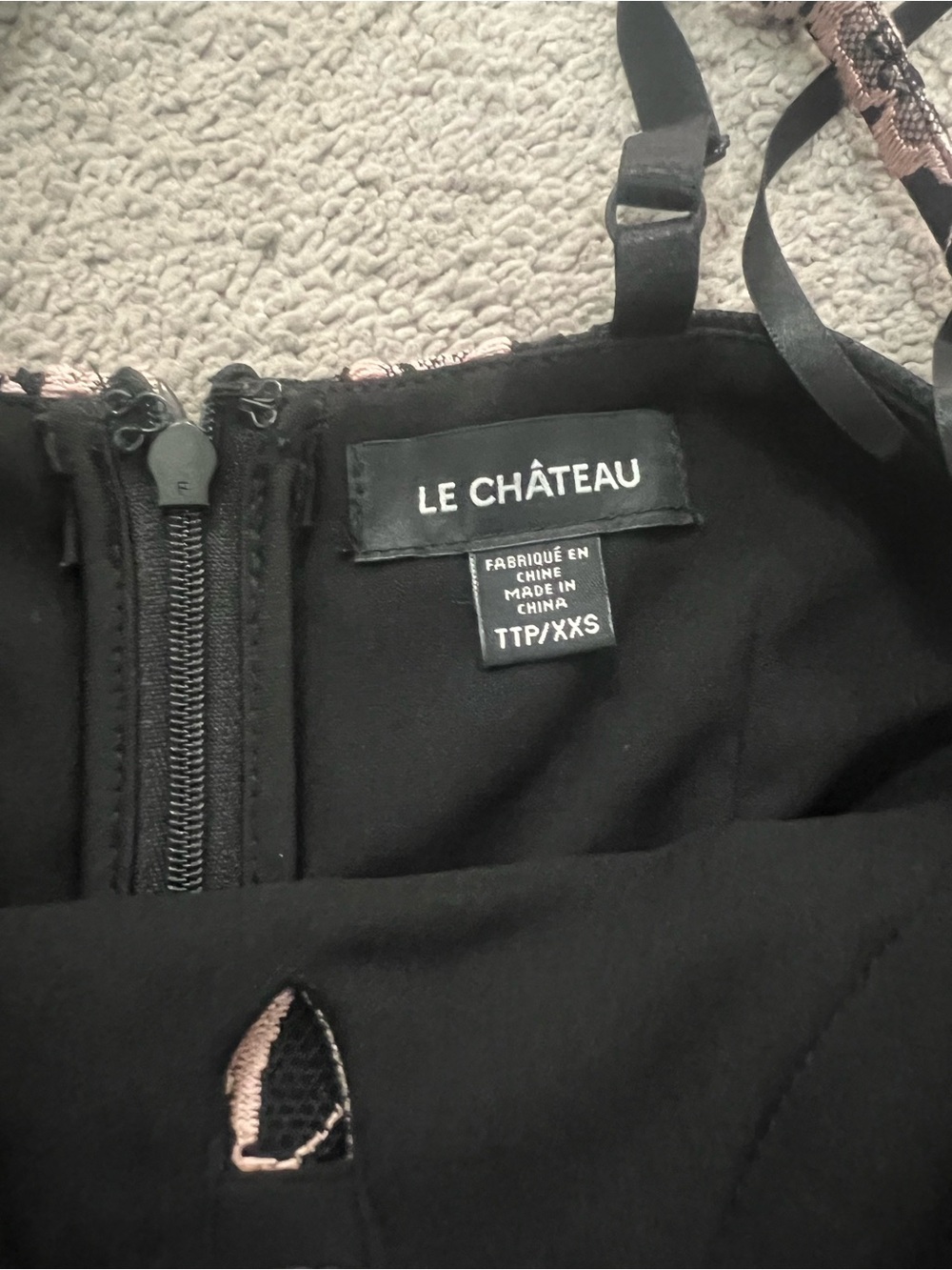 le chateau Black Strapless Dress with Pink Embroidery